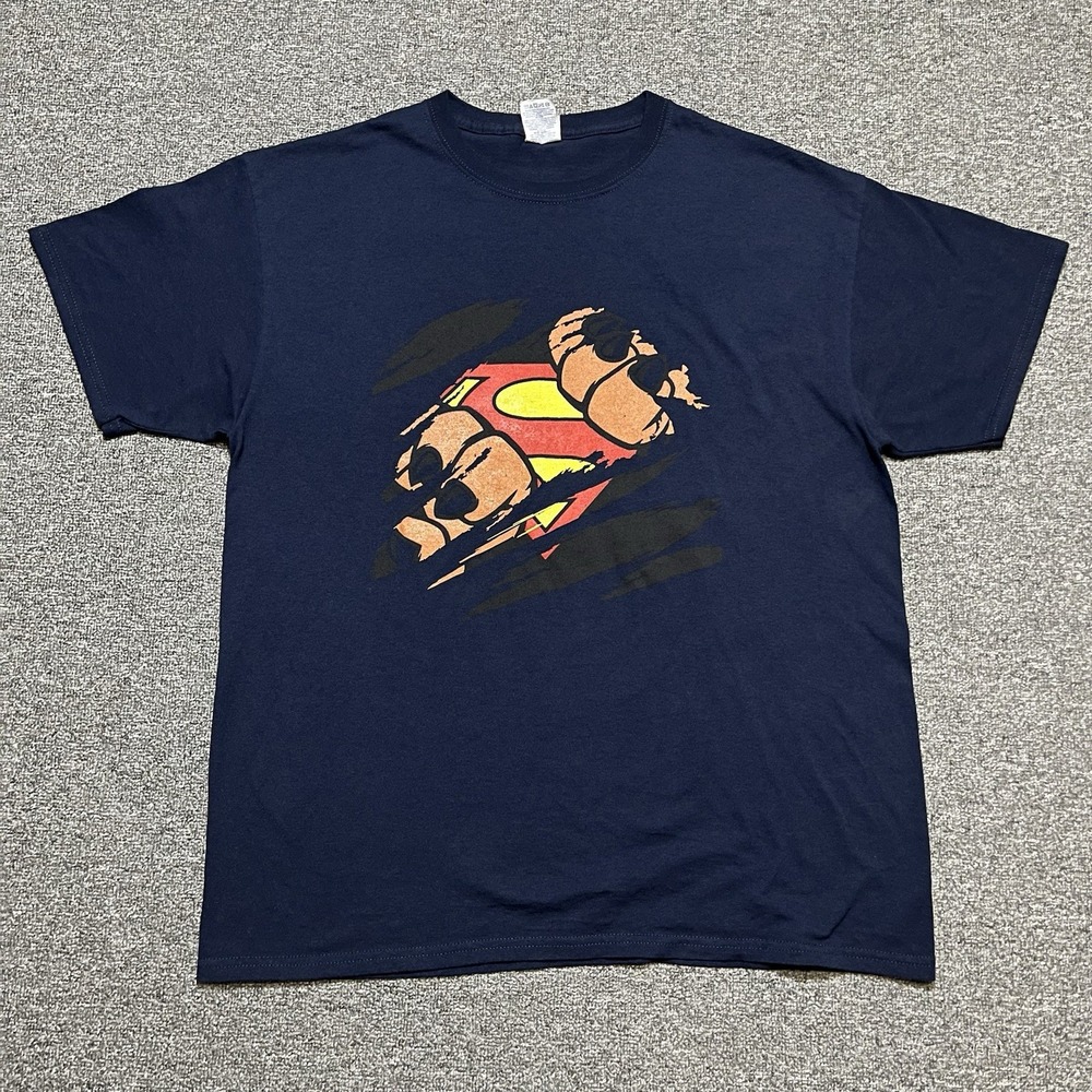 Jerzees‎ Navy Superman Staff Tee Size L DC Comics Graphic
